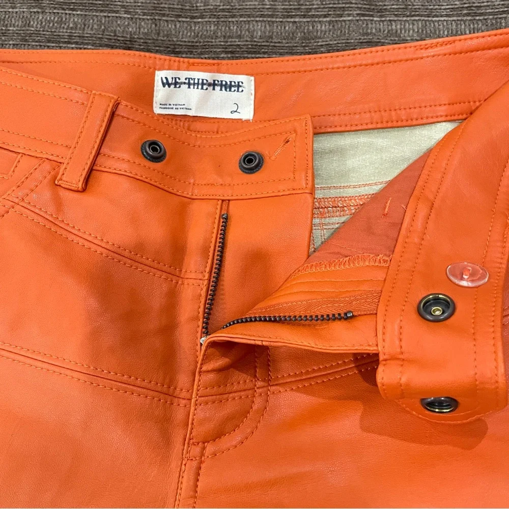 We The Free Free People Orange‎ Vegan Leather Paneled Straight Leg Pants Size 2